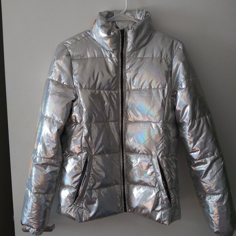 Forever 21 Women's Metallic Flag Graphic Puffer
